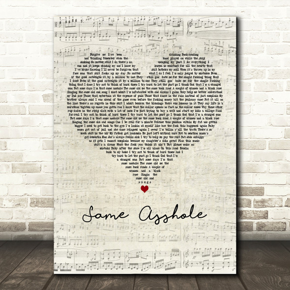 Jelly Roll Same Asshole Script Heart Decorative Wall Art Gift Song Lyric Print