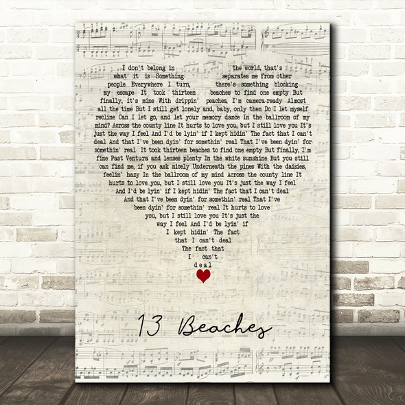 Lana Del Rey 13 Beaches Script Heart Decorative Wall Art Gift Song Lyric Print