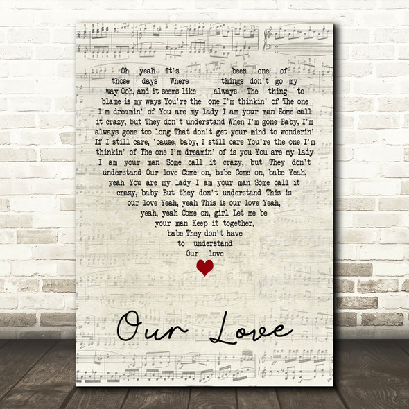 Gary Clark Jr. Our Love Script Heart Decorative Wall Art Gift Song Lyric Print