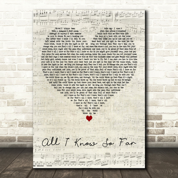 P!nk All I Know So Far Script Heart Decorative Wall Art Gift Song Lyric Print