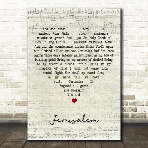Hubert Parry Jerusalem Script Heart Decorative Wall Art Gift Song Lyric Print