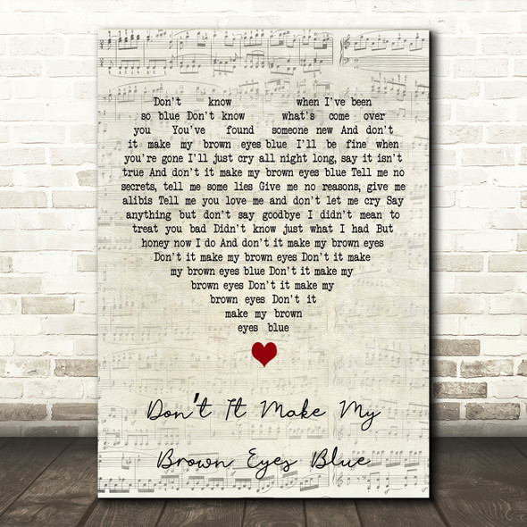 Crystal Gayle Dont It Make My Brown Eyes Blue Script Heart Song Lyric Print