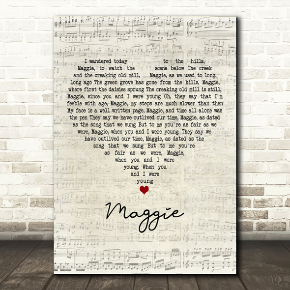 Foster & Allen Maggie Script Heart Decorative Wall Art Gift Song Lyric Print