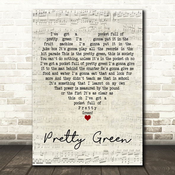 The Jam Pretty Green Script Heart Decorative Wall Art Gift Song Lyric Print