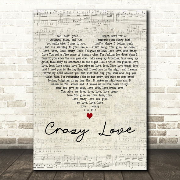Audra Mae Crazy Love Script Heart Decorative Wall Art Gift Song Lyric Print