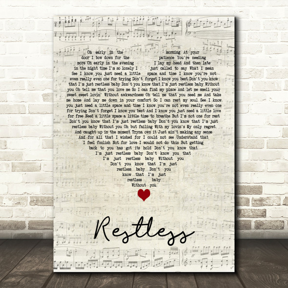Louis Berry Restless Script Heart Decorative Wall Art Gift Song Lyric Print