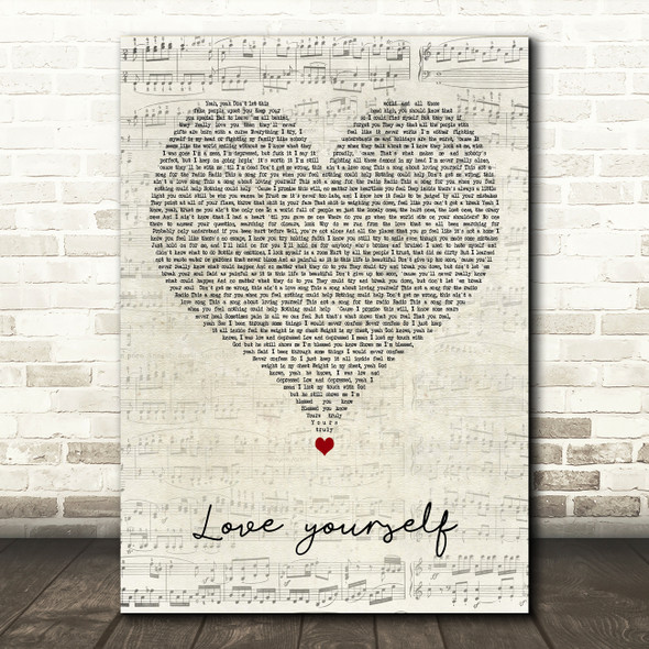 Phora Love Yourself Script Heart Decorative Wall Art Gift Song Lyric Print