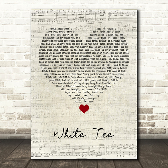 Lil Peep White Tee Script Heart Decorative Wall Art Gift Song Lyric Print