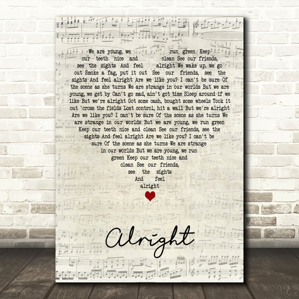 Supergrass Alright Script Heart Decorative Wall Art Gift Song Lyric Print