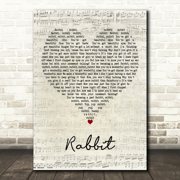 Chas & Dave Rabbit Script Heart Decorative Wall Art Gift Song Lyric Print