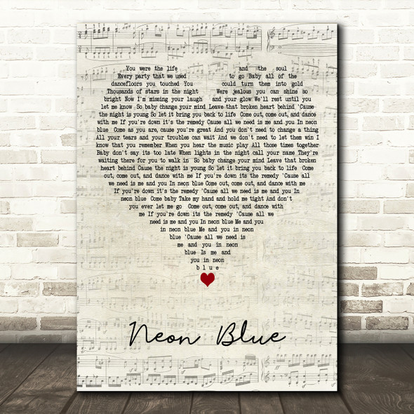 Steps Neon Blue Script Heart Decorative Wall Art Gift Song Lyric Print