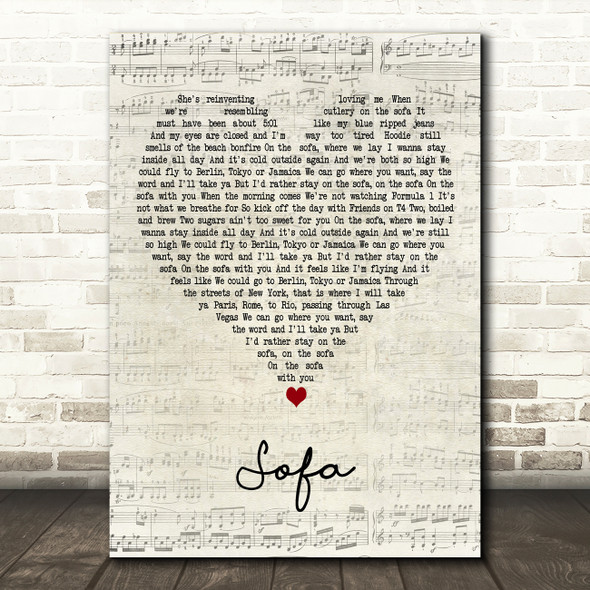 Ed Sheeran Sofa Script Heart Decorative Wall Art Gift Song Lyric Print