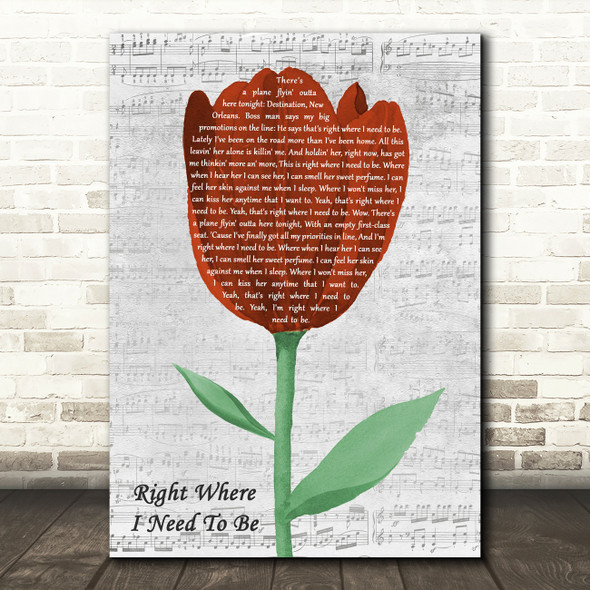 Gary Allan Right Where I Need To Be Grey Script Watercolour Tulip Wall Art Gift Song Lyric Print