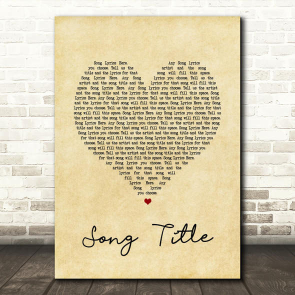 Any Song Lyrics Custom Vintage Heart Wall Art Quote Personalised Lyrics Print