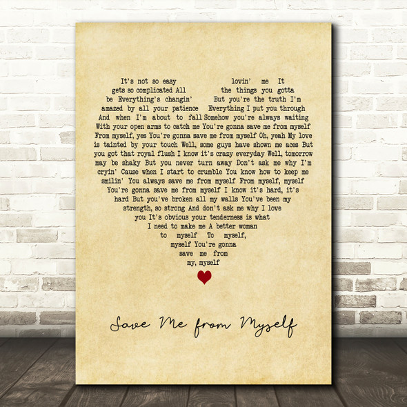 Christina Aguilera Save Me from Myself Vintage Heart Decorative Wall Art Gift Song Lyric Print