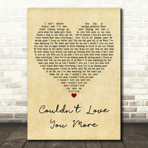 Jonny Houlihan Couldn't Love You More Vintage Heart Decorative Wall Art Gift Song Lyric Print