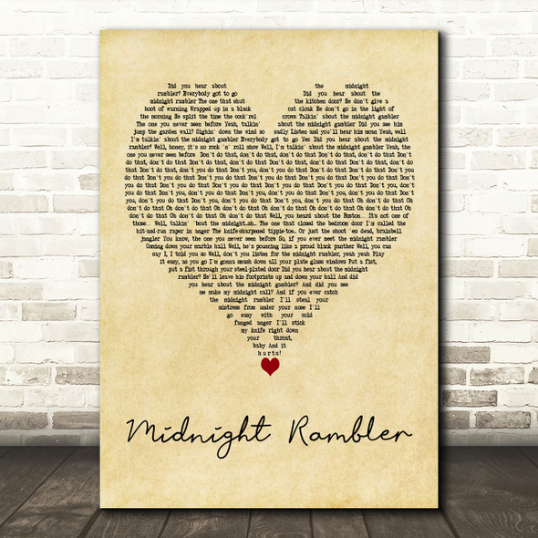 The Rolling Stones Midnight Rambler Vintage Heart Decorative Wall Art Gift Song Lyric Print