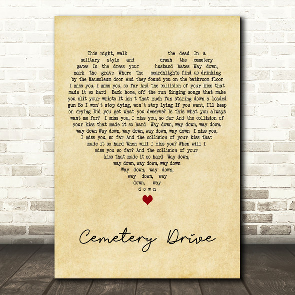 My Chemical Romance Cemetery Drive Vintage Heart Decorative Wall Art Gift Song Lyric Print