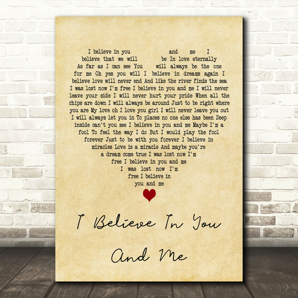 Four Tops I Believe In You And Me Vintage Heart Decorative Wall Art Gift Song Lyric Print