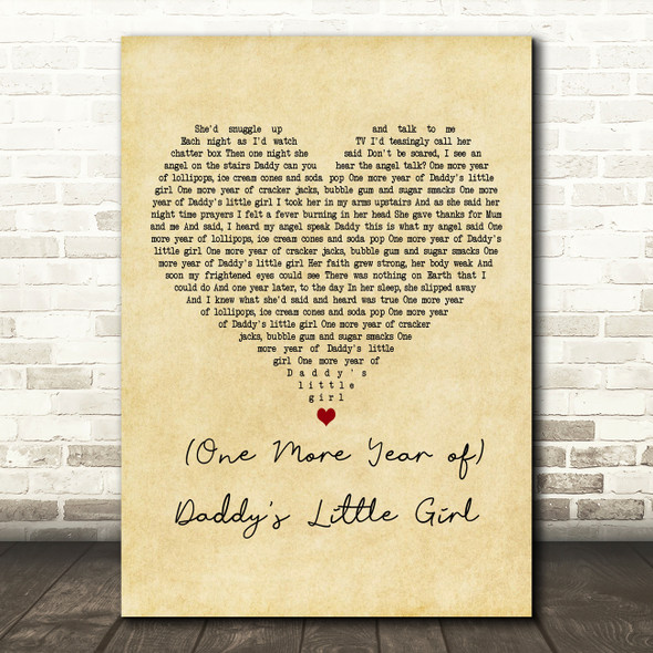 Dr. Hook (One More Year of) Daddy's Little Girl Vintage Heart Wall Art Song Lyric Print