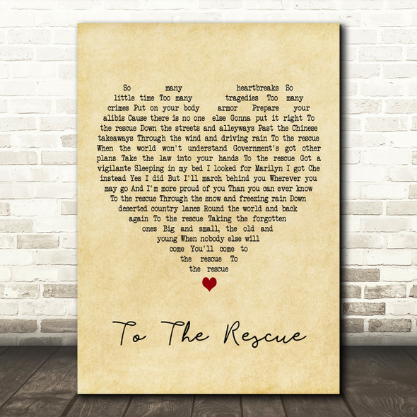 The Divine Comedy To The Rescue Vintage Heart Decorative Wall Art Gift Song Lyric Print