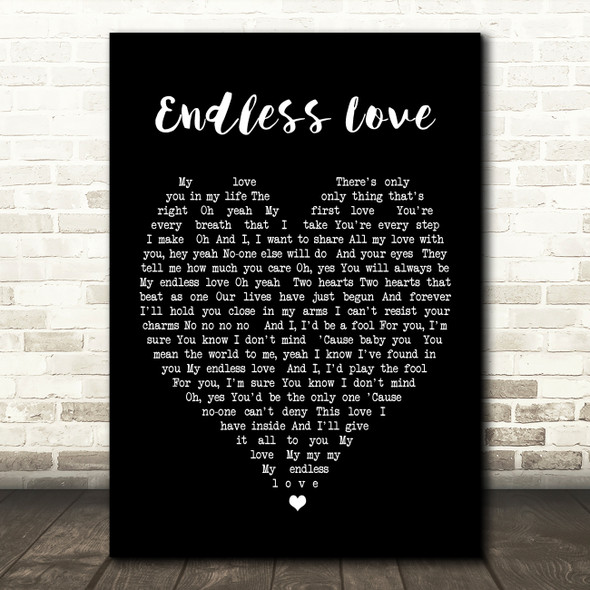 Endless Love Luther Vandross Black Heart Song Lyric Quote Print