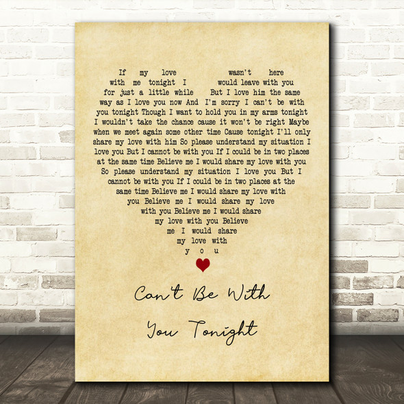 Judy Boucher Can't Be With You Tonight Vintage Heart Decorative Gift Song Lyric Print