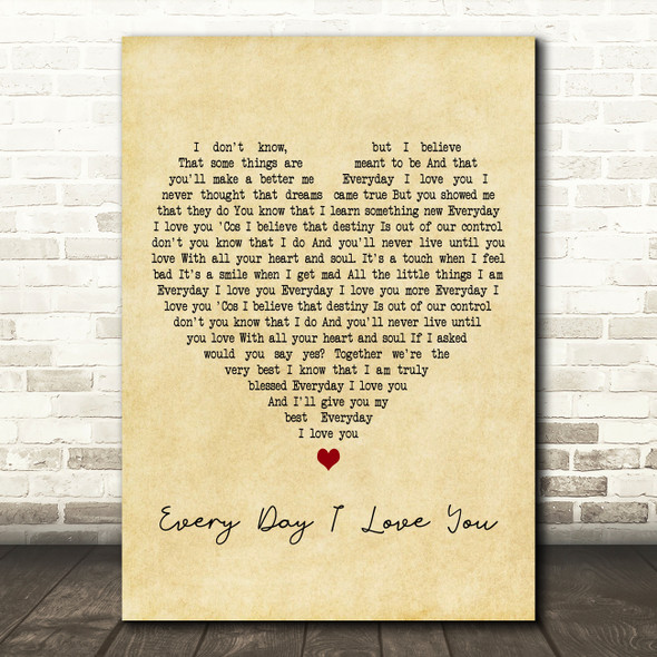 Boyzone Every Day I Love You Vintage Heart Decorative Wall Art Gift Song Lyric Print