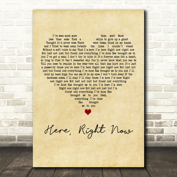 Joshua Radin Here, Right Now Vintage Heart Decorative Wall Art Gift Song Lyric Print