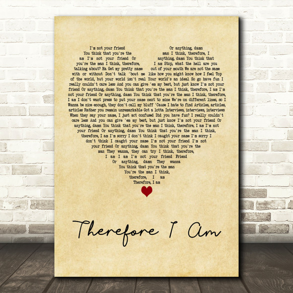 Billie Eilish Therefore I Am Vintage Heart Decorative Wall Art Gift Song Lyric Print