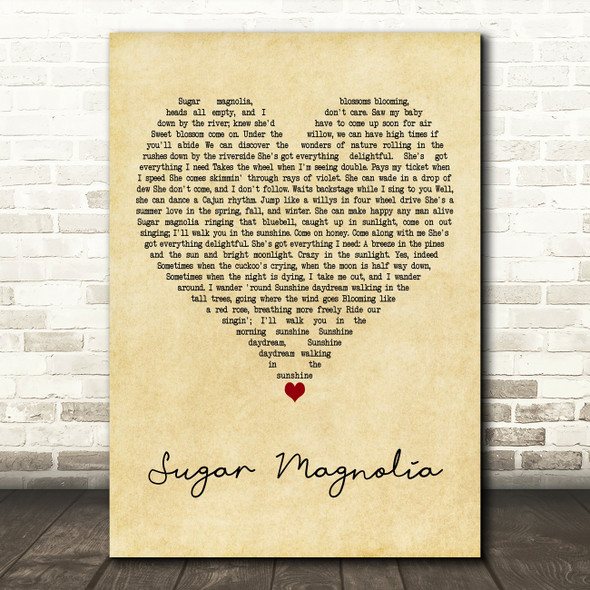 Grateful Dead Sugar Magnolia Vintage Heart Decorative Wall Art Gift Song Lyric Print
