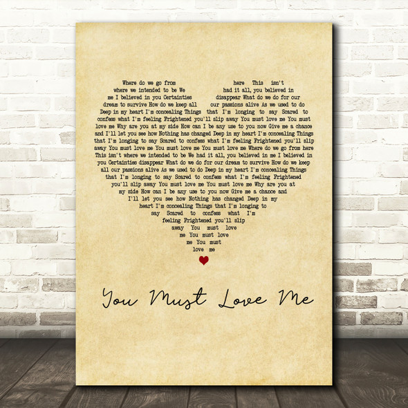 Madonna You Must Love Me Vintage Heart Decorative Wall Art Gift Song Lyric Print