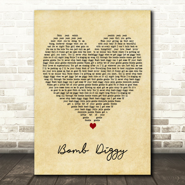 Another Level Bomb Diggy Vintage Heart Decorative Wall Art Gift Song Lyric Print