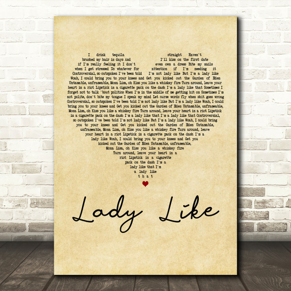 Ingrid Andress Lady Like Vintage Heart Decorative Wall Art Gift Song Lyric Print