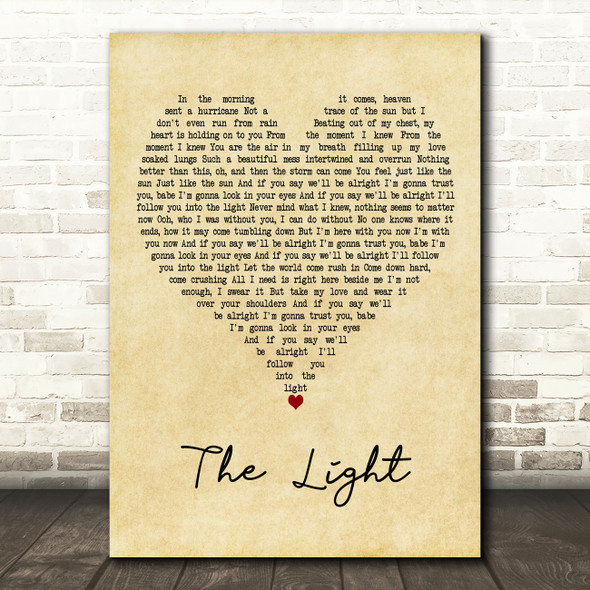 Sara Bareilles The Light Vintage Heart Decorative Wall Art Gift Song Lyric Print