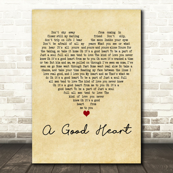 Elton John A Good Heart Vintage Heart Decorative Wall Art Gift Song Lyric Print