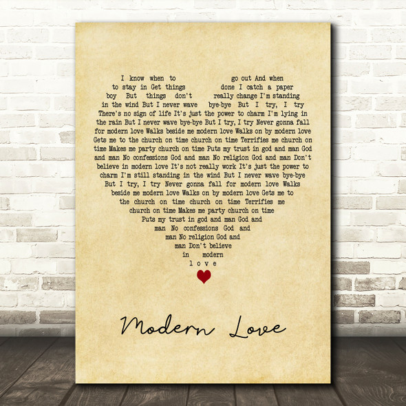 David Bowie Modern Love Vintage Heart Decorative Wall Art Gift Song Lyric Print