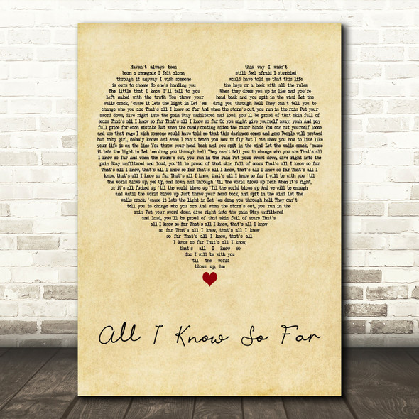 P!nk All I Know So Far Vintage Heart Decorative Wall Art Gift Song Lyric Print