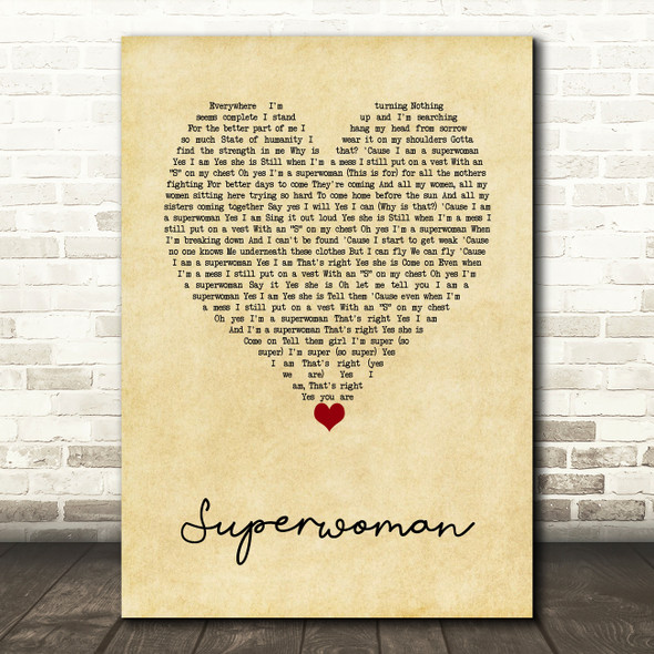 Alicia Keys Superwoman Vintage Heart Decorative Wall Art Gift Song Lyric Print