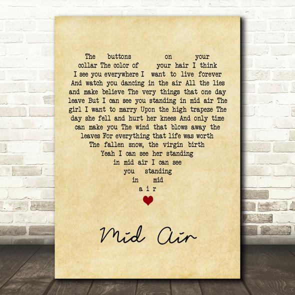 Paul Buchanan Mid Air Vintage Heart Decorative Wall Art Gift Song Lyric Print