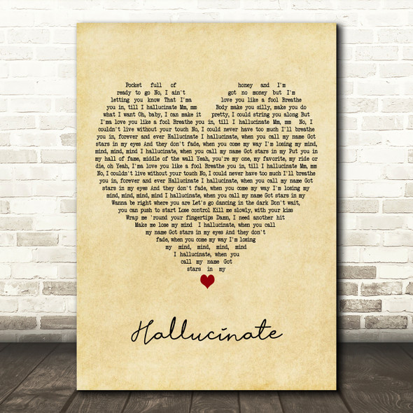 Dua Lipa Hallucinate Vintage Heart Decorative Wall Art Gift Song Lyric Print