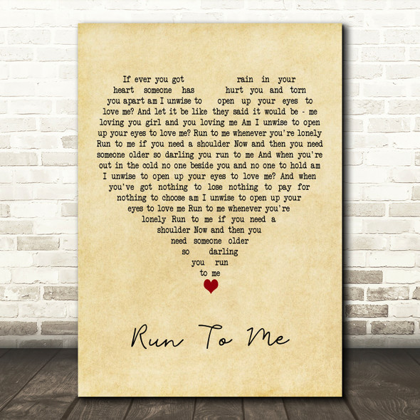 Bee Gees Run To Me Vintage Heart Decorative Wall Art Gift Song Lyric Print