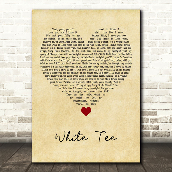Lil Peep White Tee Vintage Heart Decorative Wall Art Gift Song Lyric Print