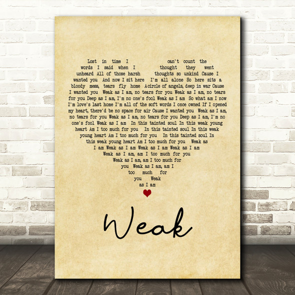 Skunk Anansie Weak Vintage Heart Decorative Wall Art Gift Song Lyric Print