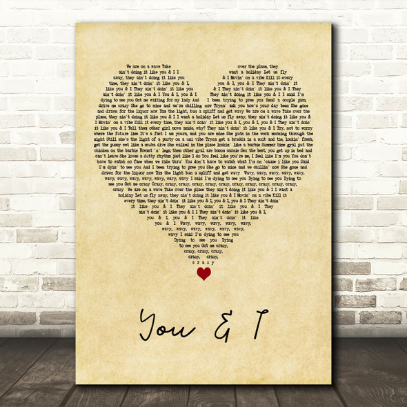 Bru-C You & I Vintage Heart Decorative Wall Art Gift Song Lyric Print