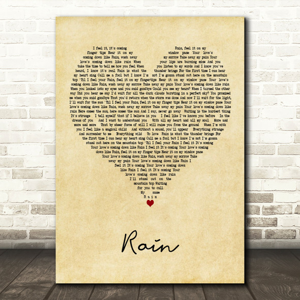 Madonna Rain Vintage Heart Decorative Wall Art Gift Song Lyric Print