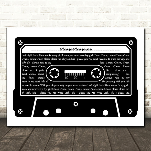 The Beatles Please Please Me Black & White Music Cassette Tape Wall Art Gift Song Lyric Print