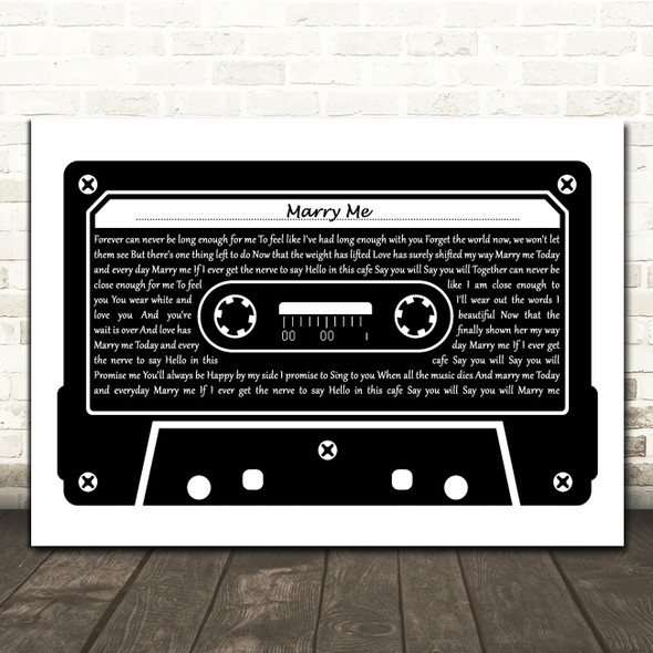 Train Marry Me Black & White Music Cassette Tape Decorative Gift Song Lyric Print