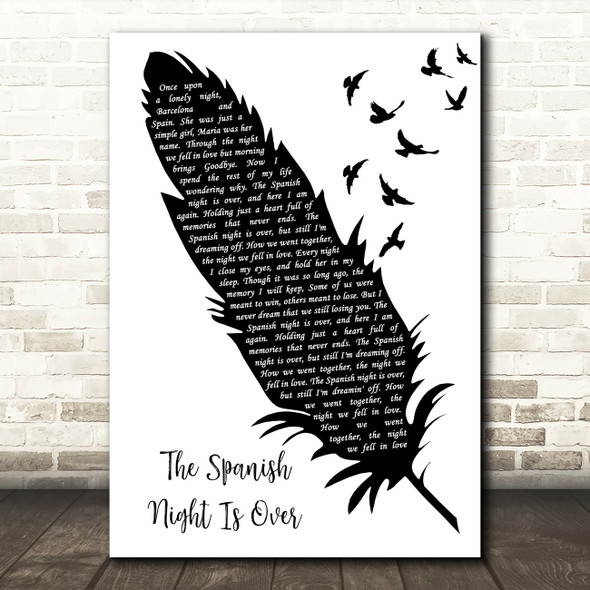 Engelbert Humperdinck The Spanish Night Is Over Black & White Feather & Birds Song Lyric Print