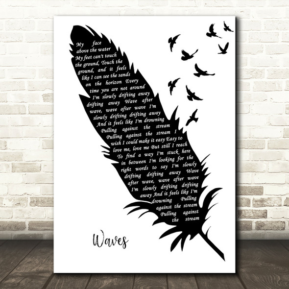 Mr. Probz Waves Black & White Feather & Birds Decorative Wall Art Gift Song Lyric Print